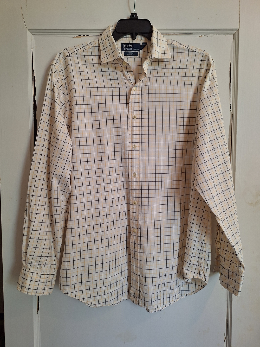 Vintage Polo Ralph Lauren White Blue & Yellow Plaid Shirt Mens Size 17 XL 90'S